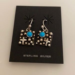 Handcrafted Sterling Silver Turquoise Square Pendant Dangle Earrings
